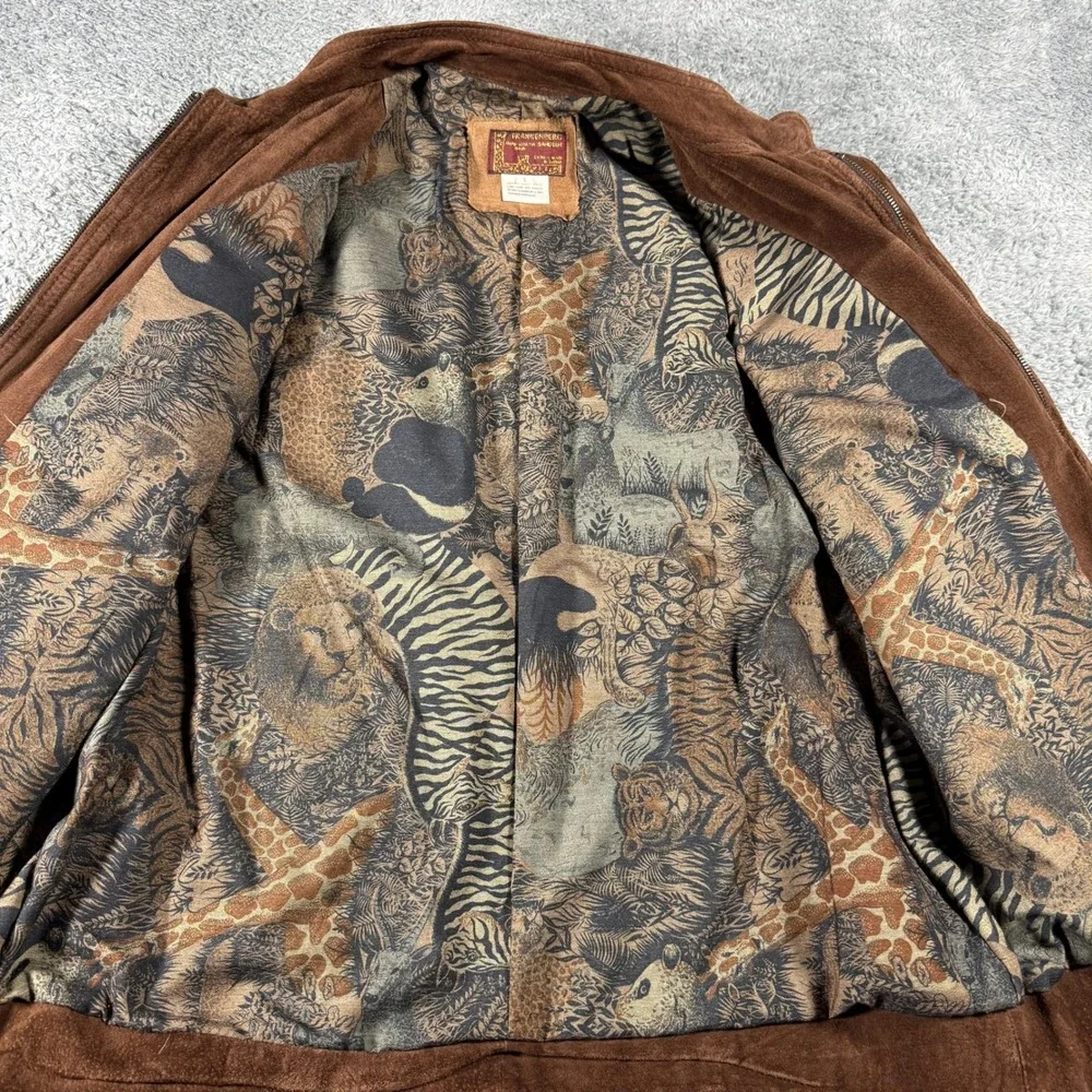 VTG 70s Suede Safari Vest Mens Large Utility‎ Animal Print Lining Photograph